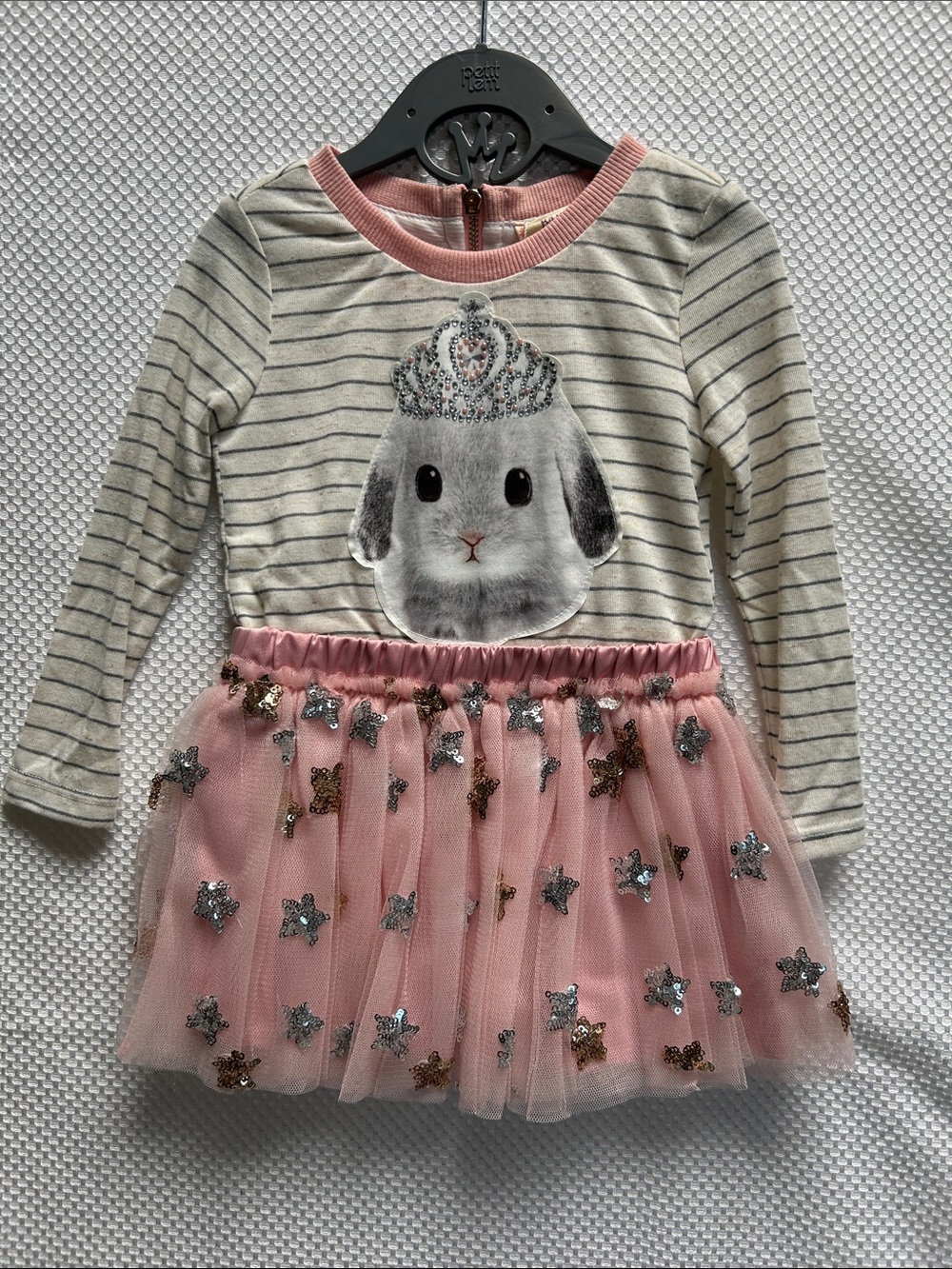 Adorable Baby Sara Girls Pink Bunny Tulle Star Dress. Lined skirt. NWT